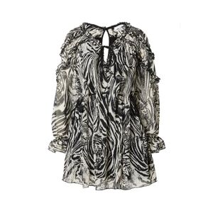 🆕️ TopShop Ruffled Long Sleeve Mini Dress in Zebra Print